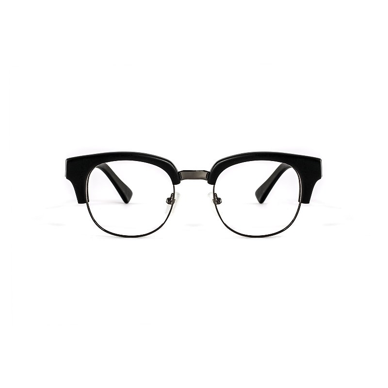 Gentleman yuppie matte black metal plate composite eyebrow frame glasses - Glasses & Frames - Other Metals Black
