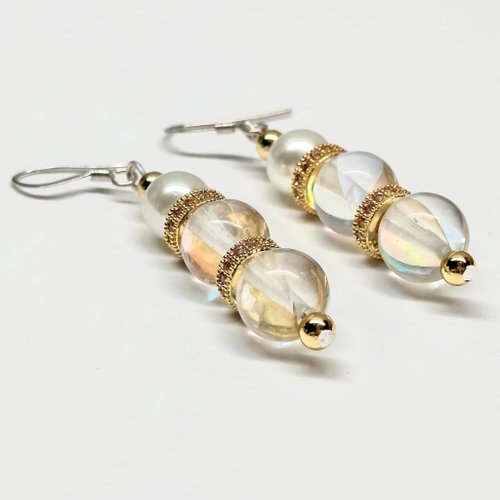 TH JEWELERY 【疊影套月】月光石 淡水珍珠 18K鍍金 古典粉 耳環