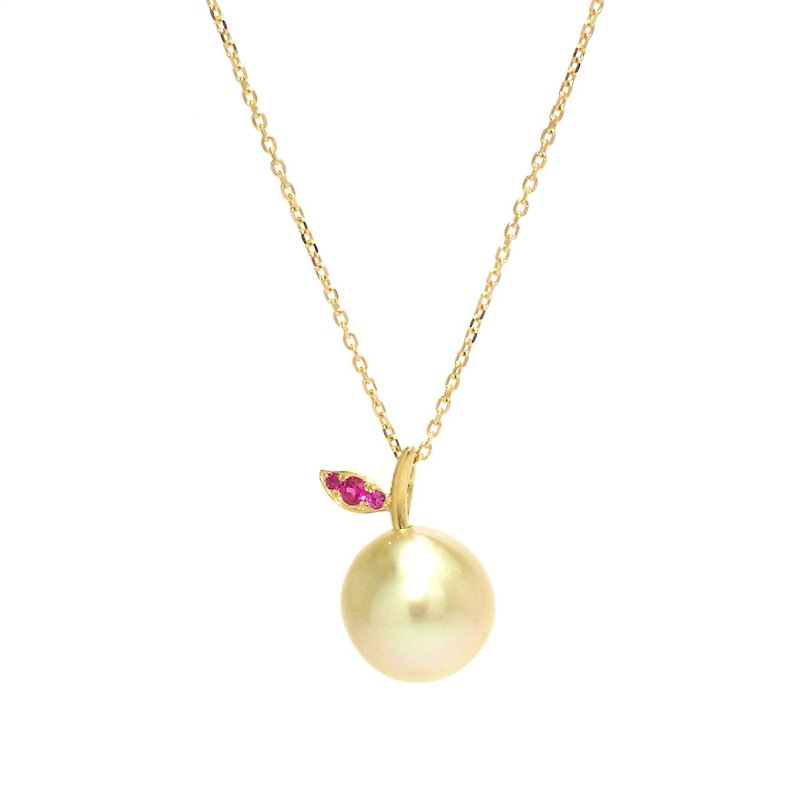 Fruit pendant South sea pearl Golden pearl Ruby 18K Yellow gold - Necklaces - Pearl 