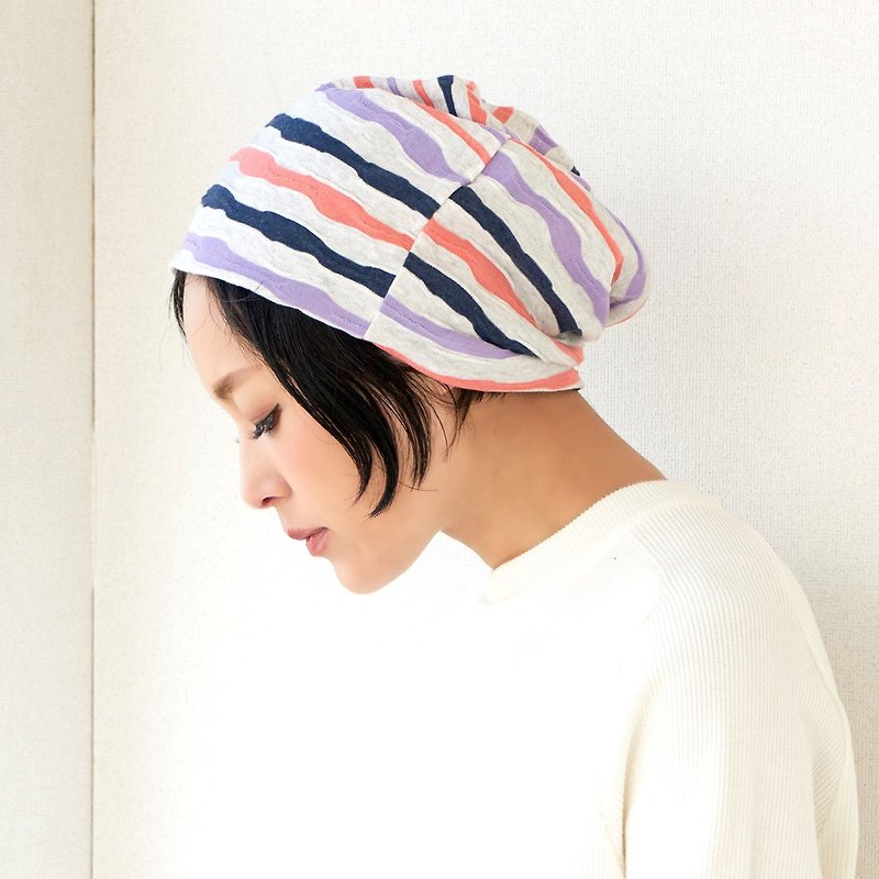 日本製 オーガニックコットン 帽子 男性 女性 春 夏 春夏帽子 綿 医療用帽子 おしゃれ 就寝用 抗がん剤 - 帽子 - コットン・麻 パープル