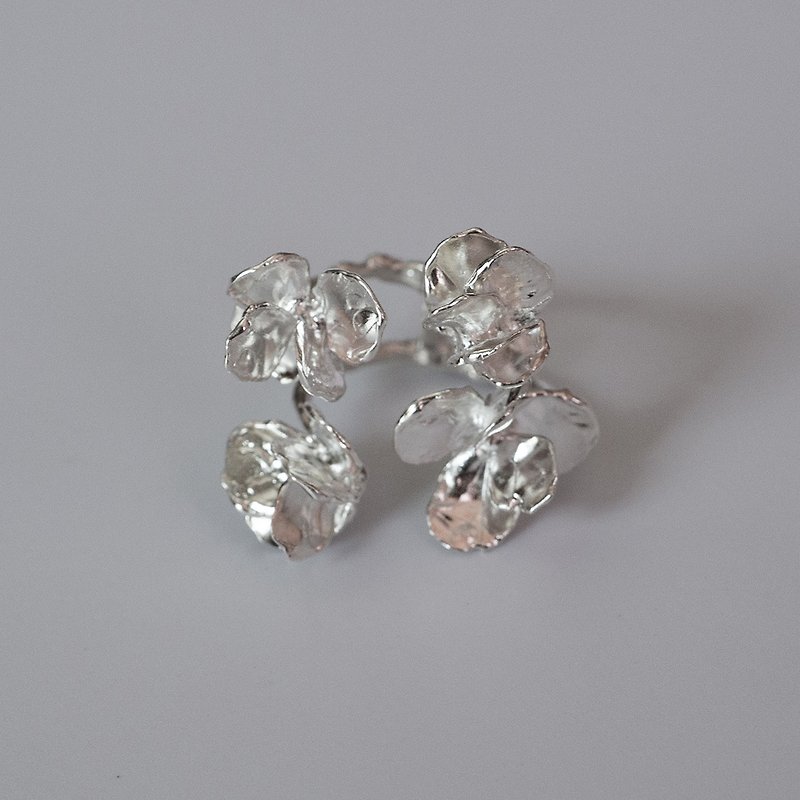925純銀植物花朵個性小眾開口戒指 - 戒指 - 純銀 