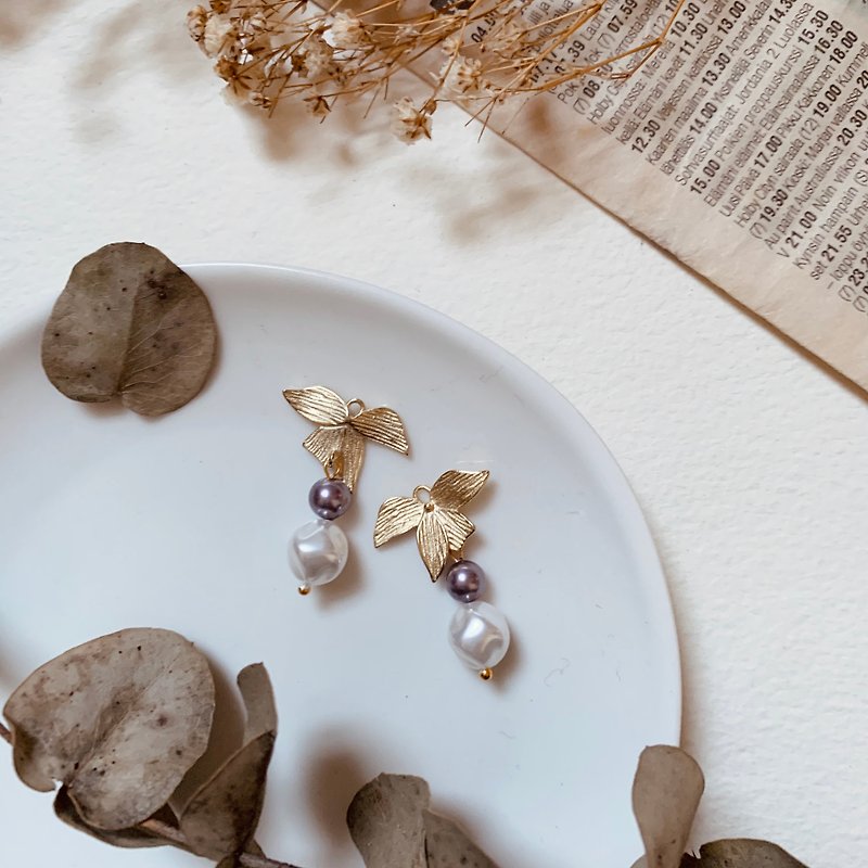 Night Orchid Pearl Earrings - Earrings & Clip-ons - Copper & Brass Purple