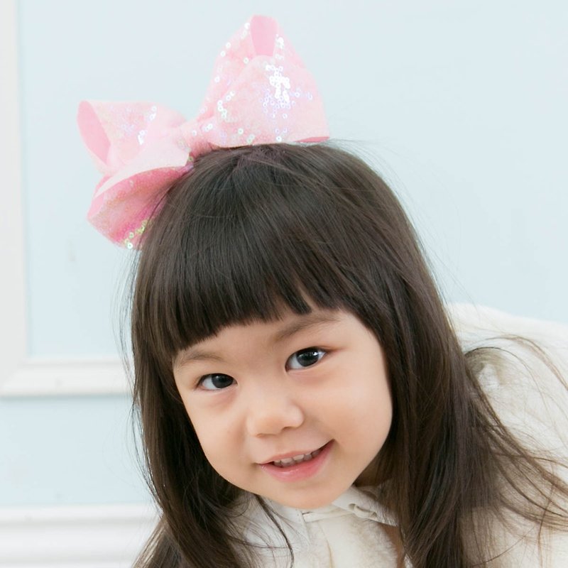 Sequin big bow hairpin full-covered cloth handmade hair accessories El Sequin Bow-Pinky - Baby Accessories - Polyester Pink