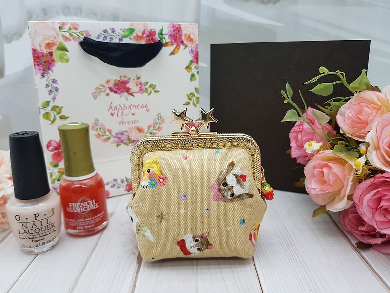 Cute little animal bird rabbit star mouth gold bag coin purse storage bag mother's day gift - กระเป๋าสตางค์ - ผ้าฝ้าย/ผ้าลินิน สีกากี