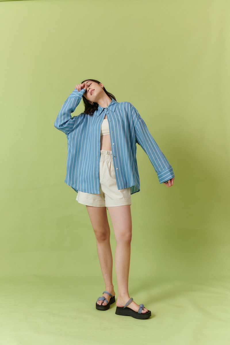 Bayday l GABRIEL SHIRT l Blue Stripe - Women's Shirts - Other Materials 