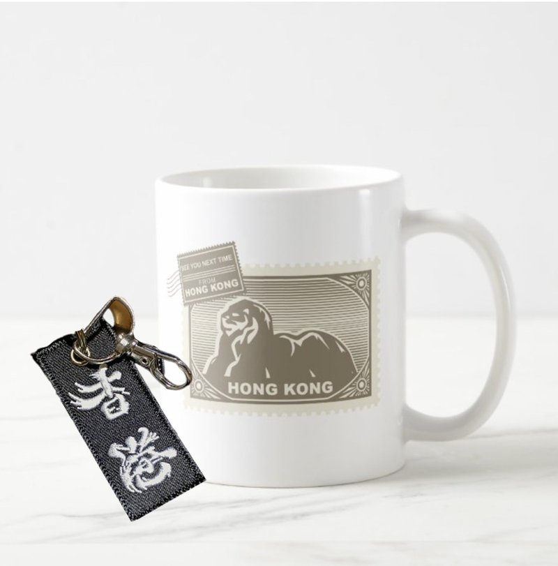 Customizable Mug with Name-Stamp Style-Lion Rock pattern with keychain - แก้ว - วัสดุอื่นๆ ขาว