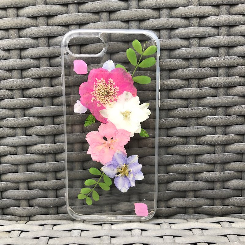 iPhone 7 Plus 手機殼 Dry Pressed Flowers Case 押花 乾燥花 葉子 粉紅壓花 012 - 手機殼/手機套 - 植物．花 多色