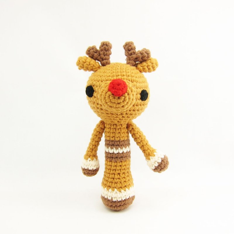 【Christmas】Red Nosed Elk Doll Rattle - Stuffed Dolls & Figurines - Acrylic Brown