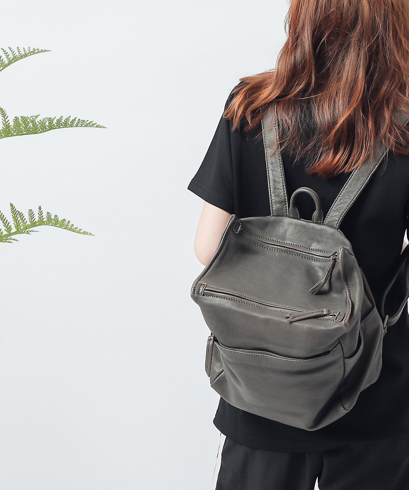 Tofu cowhide backpack - Backpacks - Genuine Leather Gray