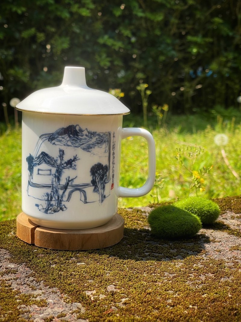 Rhinoceros shell porcelain cup with fragrant grass outside in the setting sun - ถ้วย - เครื่องลายคราม ขาว