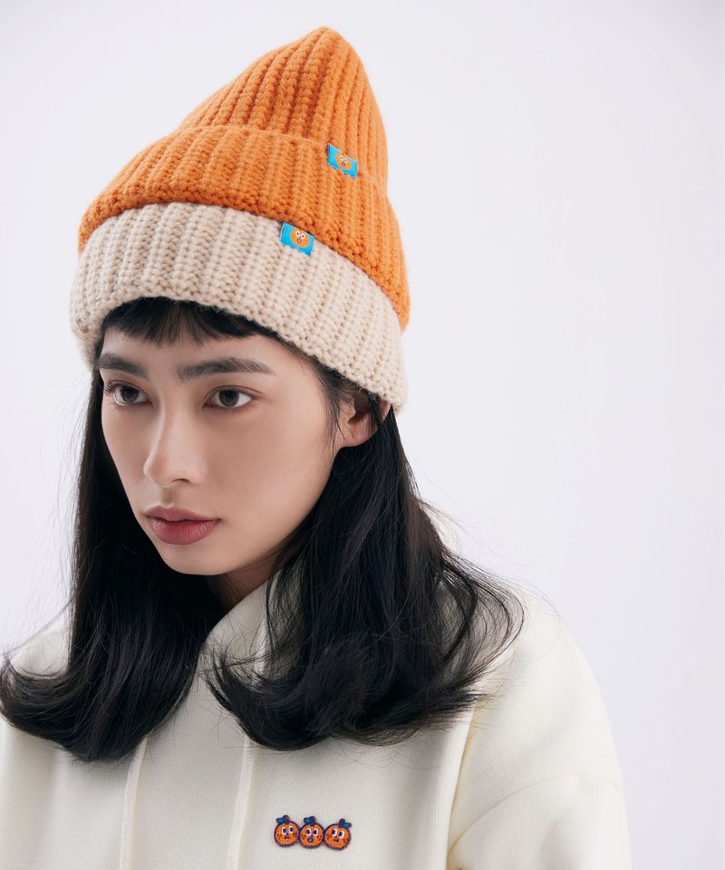 Orange small standard thick knit thick wool hat 2 colors - หมวก - วัสดุอื่นๆ หลากหลายสี