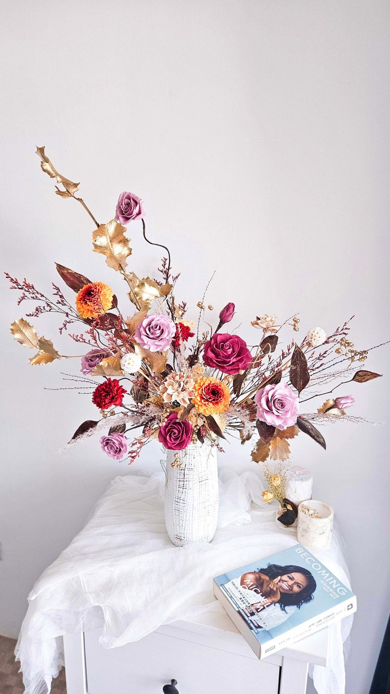 【日本永生花】大型不凋桌花盆栽 永生大理花  玫瑰 新居落成 - 乾燥花/永生花 - 植物．花 