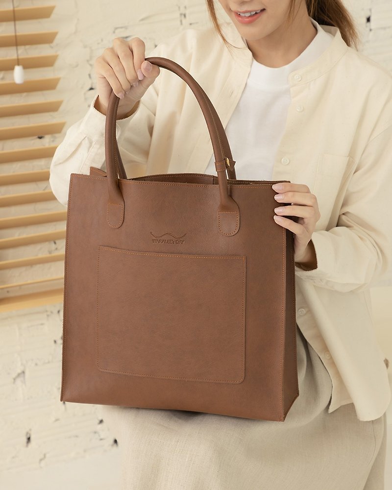 Jumbo Artificial Leather Tote Bag (Brown) - Handbags & Totes - Faux Leather Brown