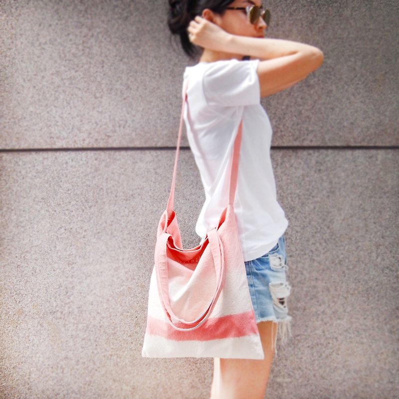 Ma'pin three generations of new Tote new series of peach pink / long + short belt cotton canvas hand Duo Tuo package - กระเป๋าแมสเซนเจอร์ - ผ้าฝ้าย/ผ้าลินิน สึชมพู
