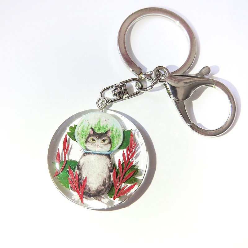 Glass ball cat forest cat keychain - Charms - Resin Transparent