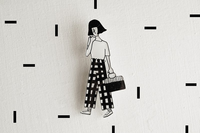 Miss Hairy Collection / Black and White Brooch / 023 - Brooches - Acrylic White