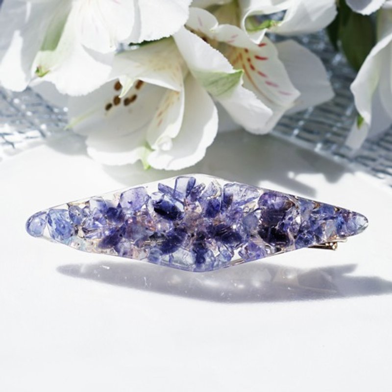 Iolite Flower and Tanzanite Labradorite Jewel Hair Clip 7cm Clarissa - เครื่องประดับผม - เครื่องเพชรพลอย สีน้ำเงิน