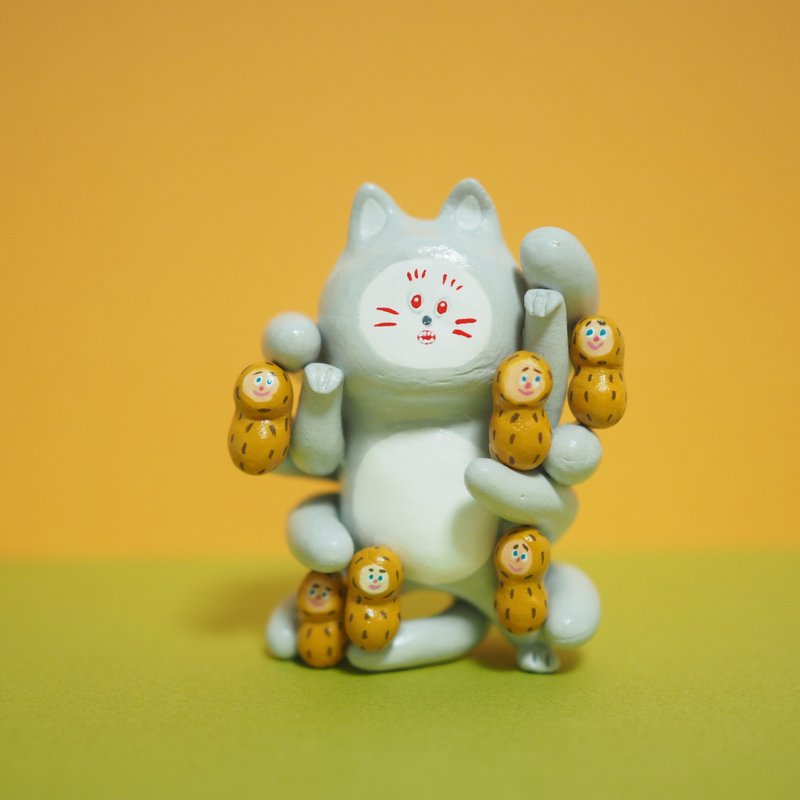 peanut nine-tailed cat - 公仔/玩偶 - 黏土 灰色