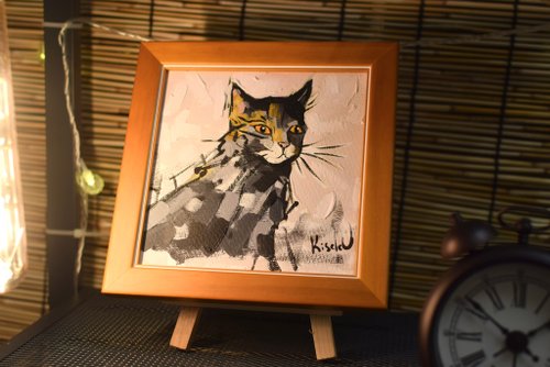 油絵　ネコ CatShow】F8 絵画 原画 油絵 油彩 キャンバス 猫の絵 猫 猫