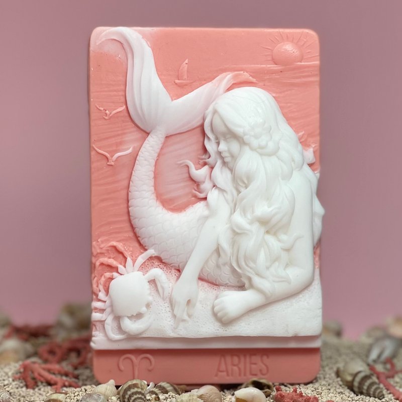 美人魚/香氛皂 12星座/牡羊座 手工皂 可客製顏色/香氛 - 肥皂/手工皂 - 其他材質 白色
