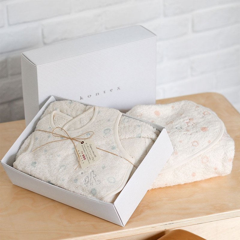 【kontex】Japanese organic cotton Mule bear style hooded towel and saliva towel gift box (with carrying bag) - Baby Gift Sets - Cotton & Hemp Multicolor