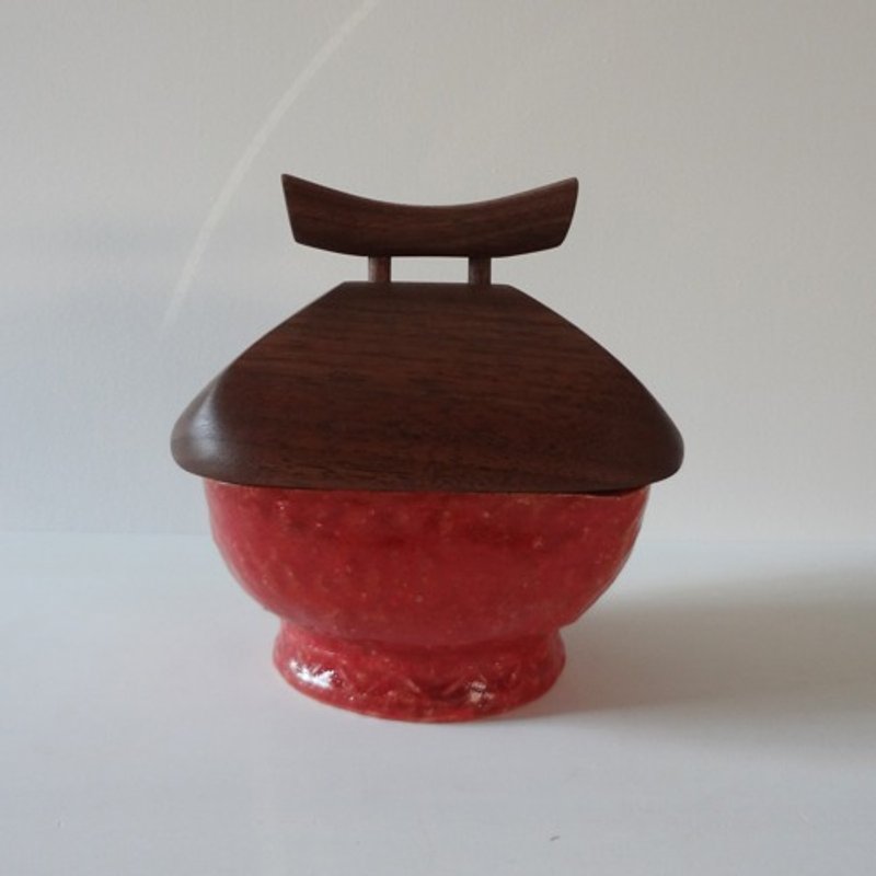 Red colored bowl with lid - Bowls - Pottery Red