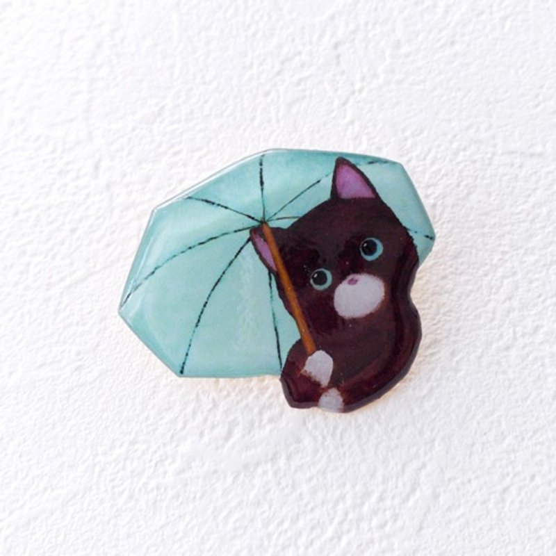 Rainy Kitten Brooch (Green) - Brooches - Plastic 