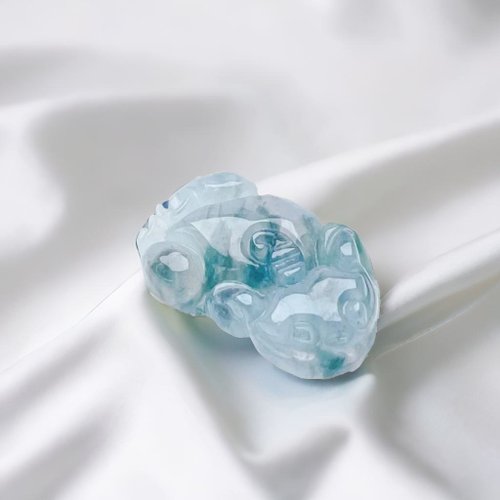 瓔珞珠寶盒 E.L.Jewelry Box 【招財神獸】冰飄藍花翡翠貔貅擺飾 | 天然緬甸玉翡翠A貨
