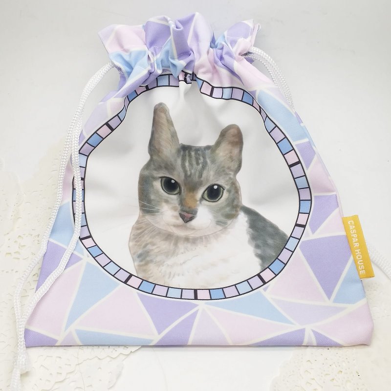 馬賽克動物 束口袋 家貓 - 水桶袋/索繩袋 - 其他材質 紫色