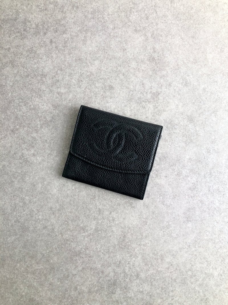 【 日本直送　名牌中古包 】CHANEL シャネル コインケース ブラック ココマーク キャビアスキン 2つ折り vintage ヴィンテージ j3hztw - 零錢包/小錢包 - 真皮 黑色