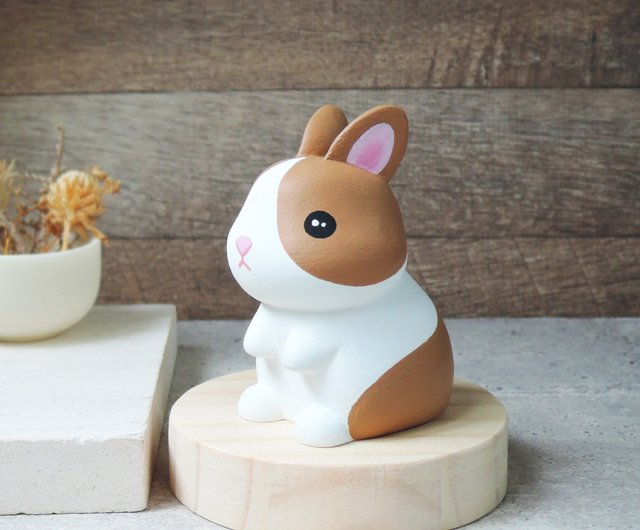 かわいいウサギの置物、手で癒された小さな木彫りの人形、カスタマイズ