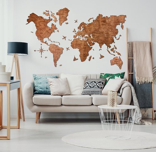 木製の壁地図、ピン付きの壁地図、世界地図の壁アート - ショップ