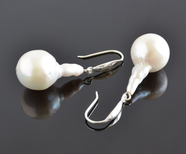 Fresh Water Baroque Pearl Gold Earrings, Flame Ball Pearl Earrings for Wedding, White Pearl Gold Earrings, Anniversary Gifts, Se156