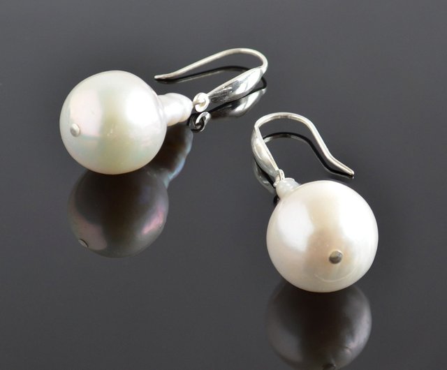 Fresh Water Baroque Pearl Gold Earrings, Flame Ball Pearl Earrings for Wedding, White Pearl Gold Earrings, Anniversary Gifts, Se156