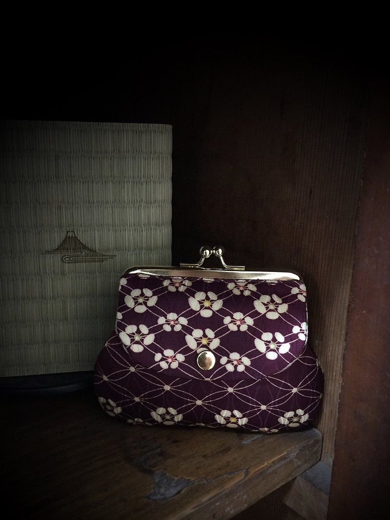 杜若和服口袋包 - 長短皮夾/錢包 - 棉．麻 紫色
