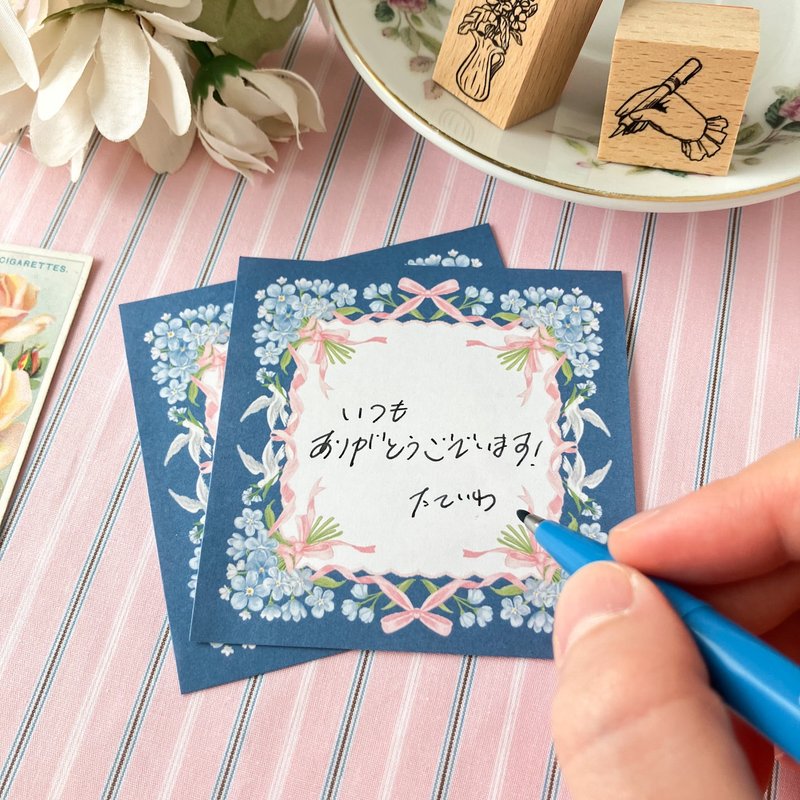 お花のハンカチメモ　勿忘草 - 信封/信紙 - 紙 藍色