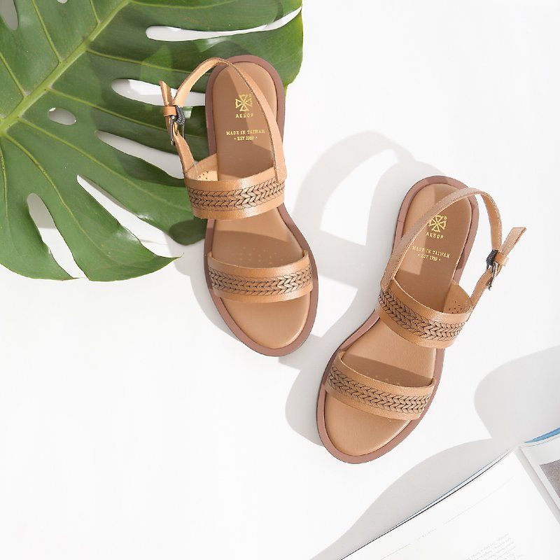 Leather Sandals | Tan - รองเท้ารัดส้น - หนังแท้ สีนำ้ตาล