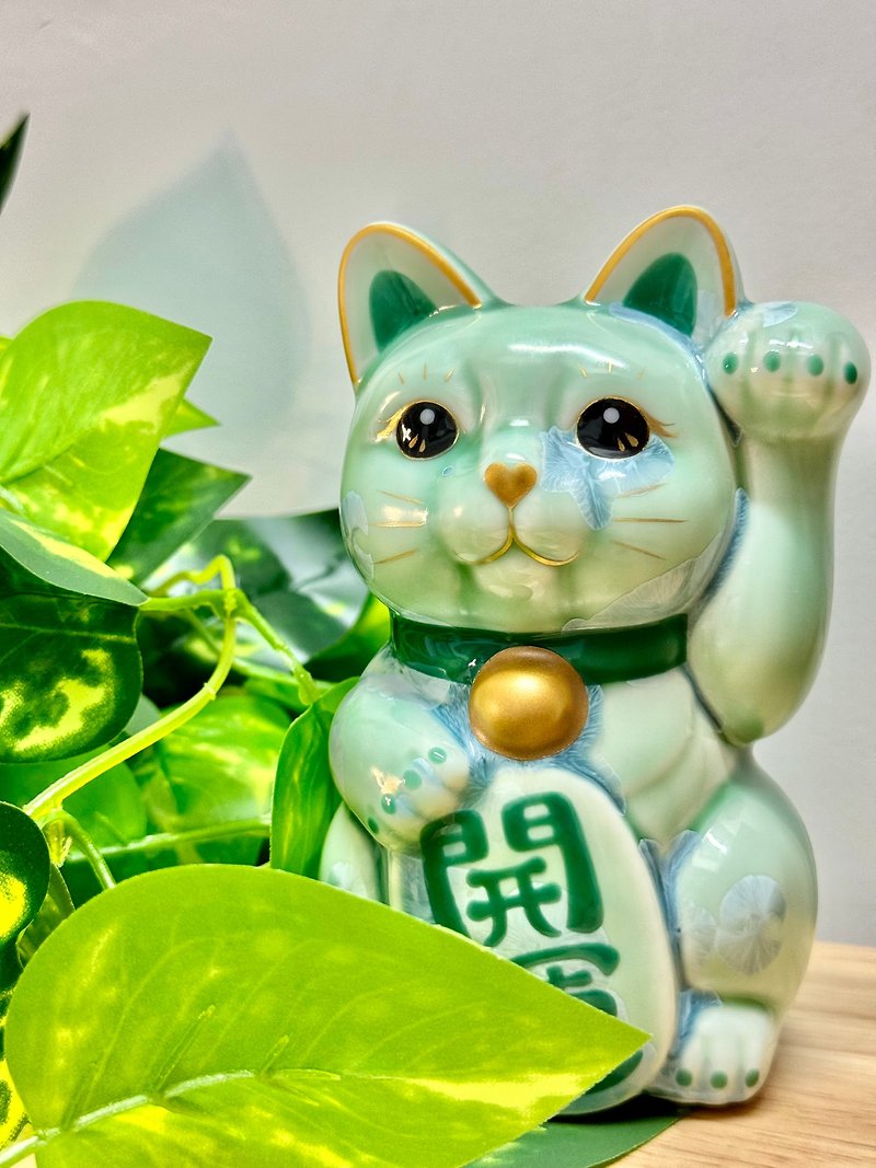 Kyo-yaki Kiyomizu-yaki|Flower Crystal Small Green Left Hand for Good Luck - Items for Display - Pottery Green