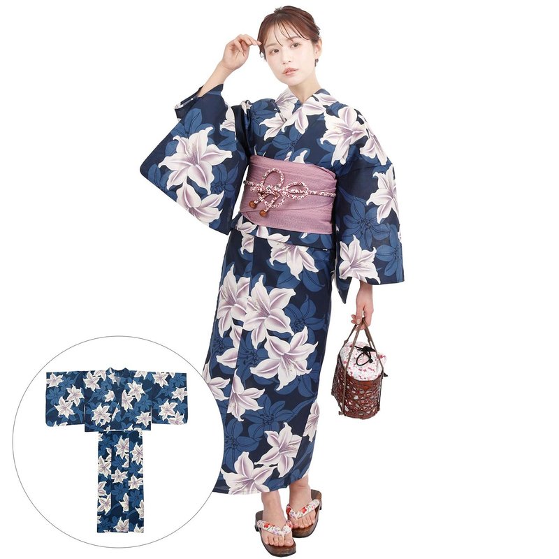 日本 和服 女性 兩件式 浴衣 腰封 套組 F size x23h-15 - 其他 - 棉．麻 