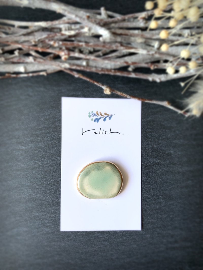 Round Yachimun Style Kintsugi Line Pottery Pony Hook Hair Tie (Brown Black Beige) Brooch Gold Gold Light Blue Green Green Hair Accessory Hair Accessory - เครื่องประดับผม - ดินเผา สีเขียว