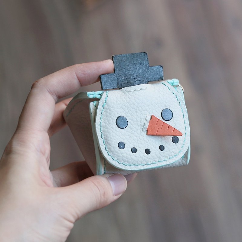 Christmas - Snowman Royal Rice Group Stereo Coin Purse - Coin Purses - Genuine Leather White