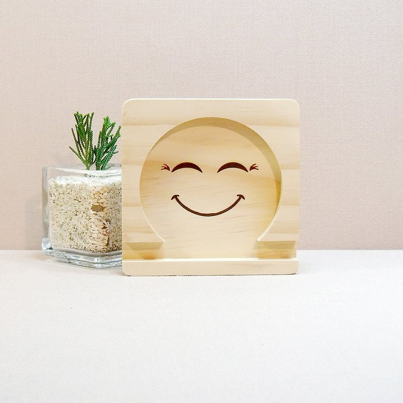 Smile Phone Holder Coaster Birthday Gift Valentine's Day Gift Custom Name - Phone Stands & Dust Plugs - Wood Brown