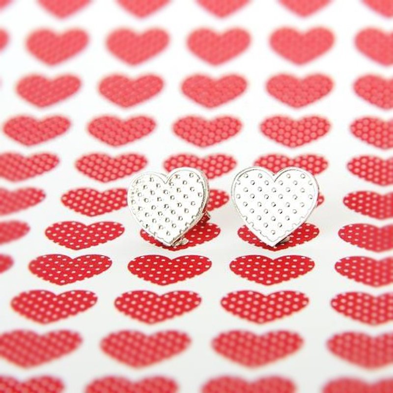 Polka Dot Heart Stud Earrings, Heart Earrings - Earrings & Clip-ons - Other Metals 