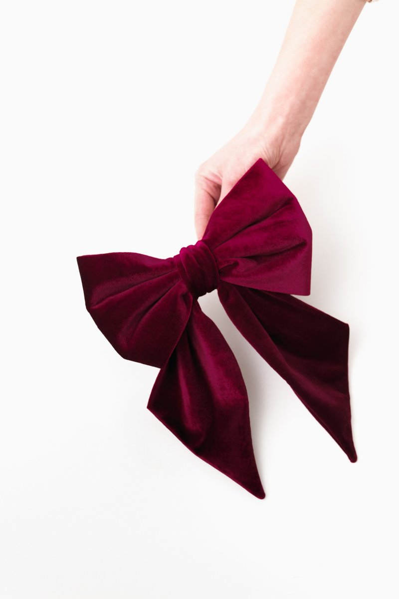 Burgundy Hair Bows for Ladies, Big Velvet Bow Adults, Oversized Bow Clip Girl - เครื่องประดับผม - วัสดุอื่นๆ สีแดง