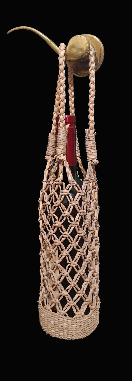 梅玉藺草編織 藺編手提袋組---方型及圓型手提網袋各一個、水壺提袋一個