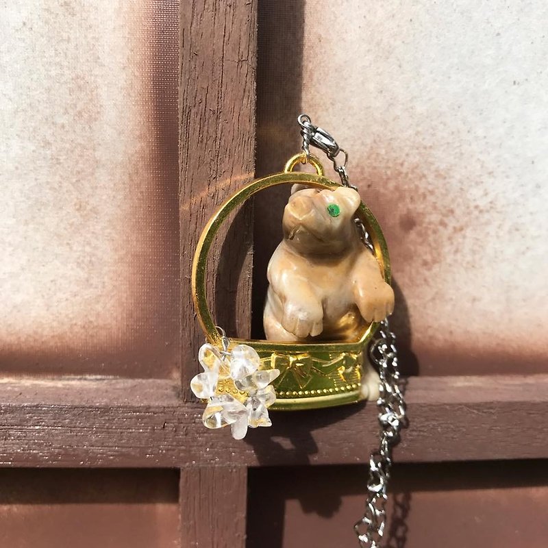 【Lost And Find】Natural stone carved bear necklace - Necklaces - Gemstone Multicolor