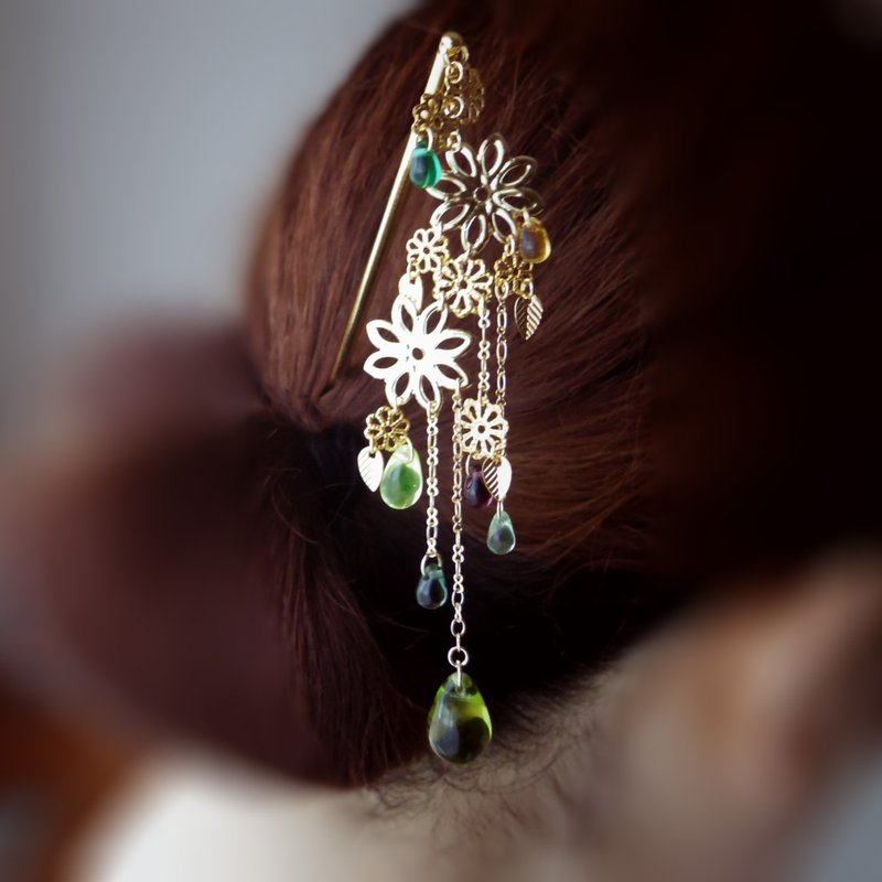 Hairpin: Emerald Memories - Hair Accessories - Glass Green