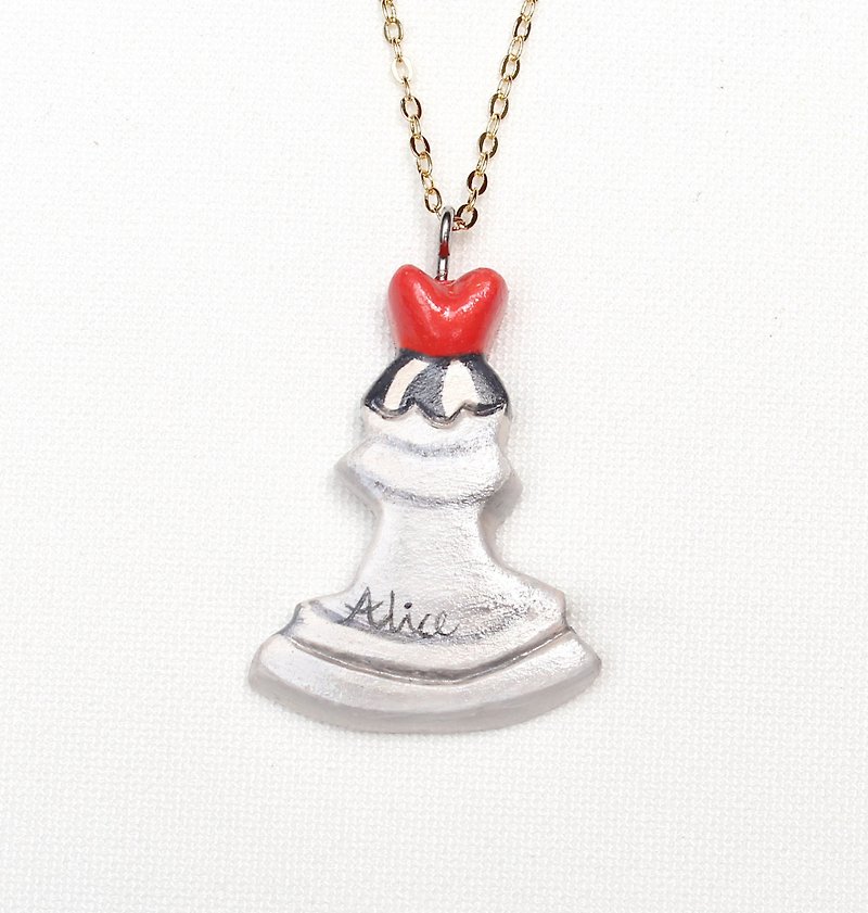 Queen of Hearts chess necklace / Alice - Necklaces - Clay White