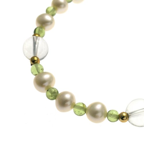 Bridal Secret Jewelry 橄欖石配淡水珍珠彈性手鏈-8月生日石