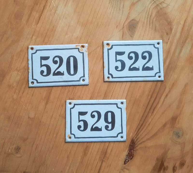 House address number sign 520 522 529 – vintage enamel metal door number plate - Doorway Curtains & Door Signs - Enamel White